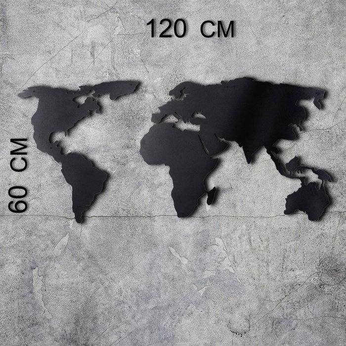 Wallity World Map Silhouette Escultura de pared de metal negra